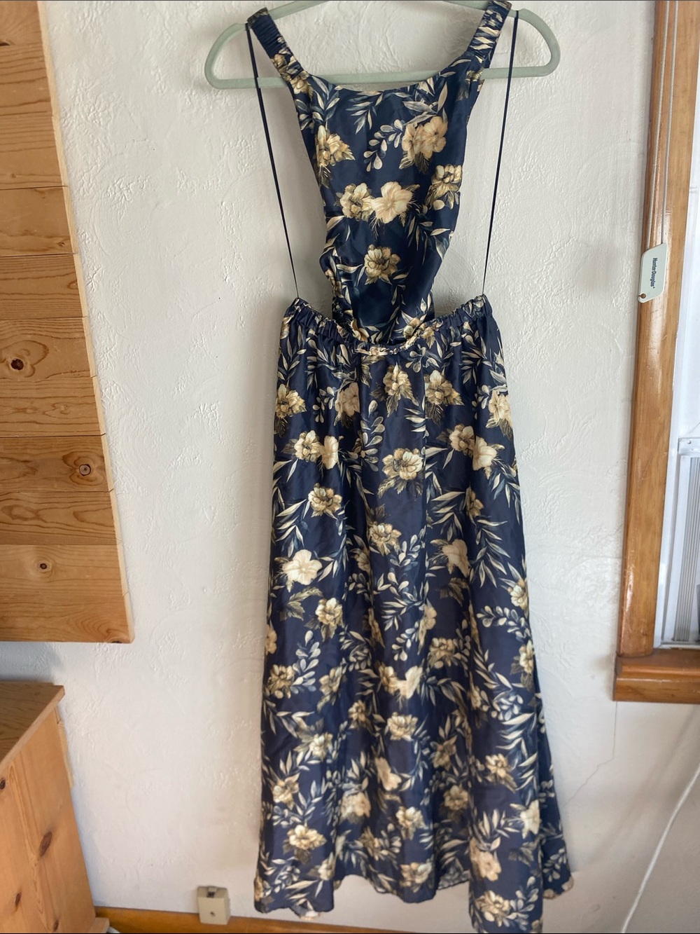 Gray Floral Backless Maxi Dress with Gold Accents